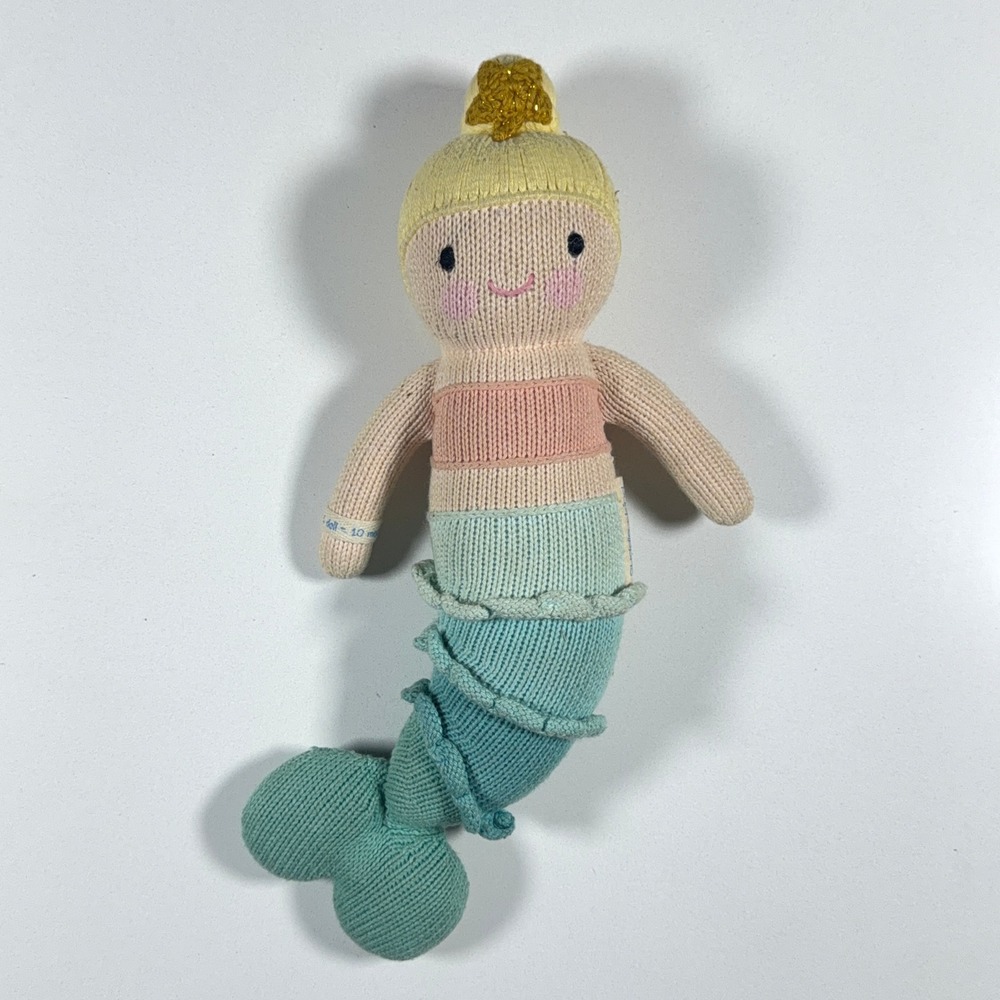Cuddle + Kind Maya the Mermaid Plush Toy Kids 13" Pastel Pink Blue Knit Doll